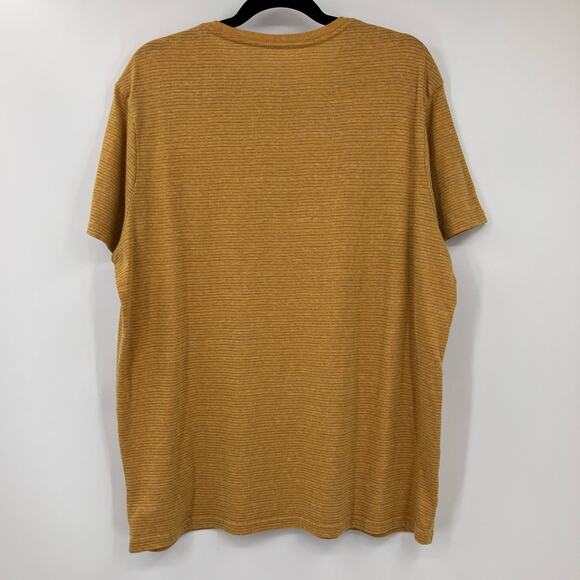 Goodfellow Mustard Yellow Black Stripe Standard Fit Crew Neck Short Sleeve Shirt - Picture 3 of 6